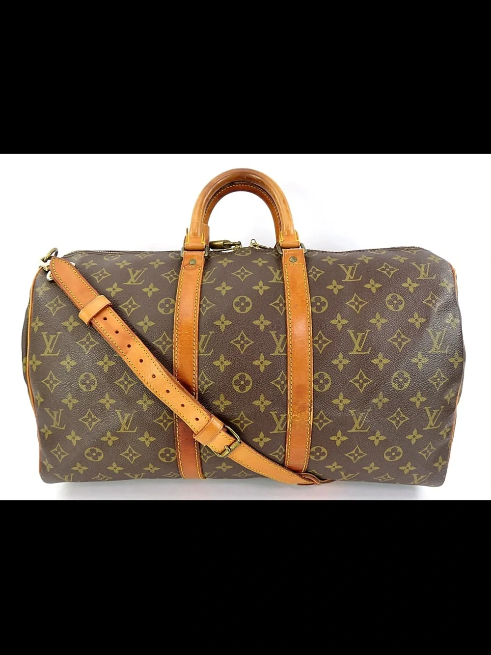 Louis Vuitton Brown Monogram Duffel with Tan Leather Strap
